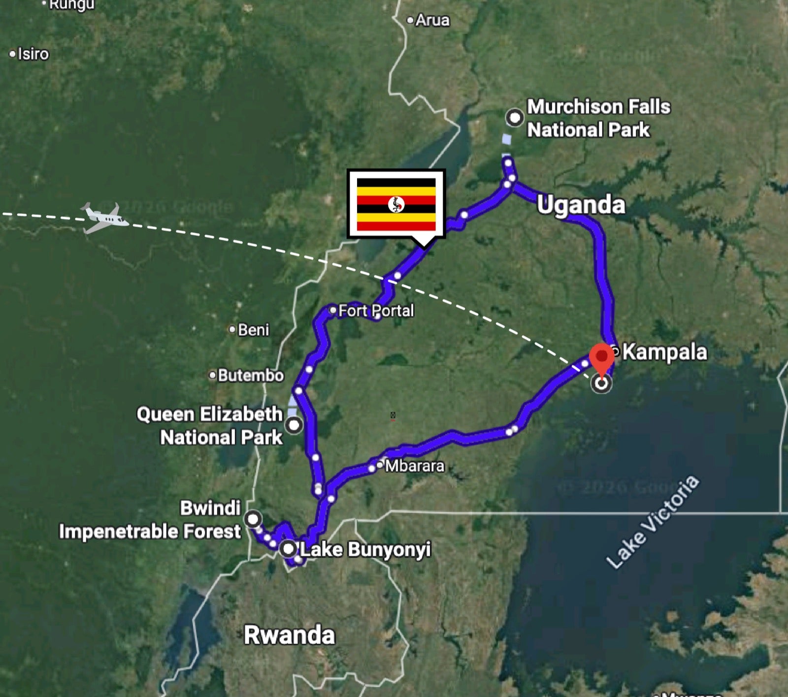 Runden: Kampala, Murchison, Queen Elizabeth, Bwindi, Bunyonyi.