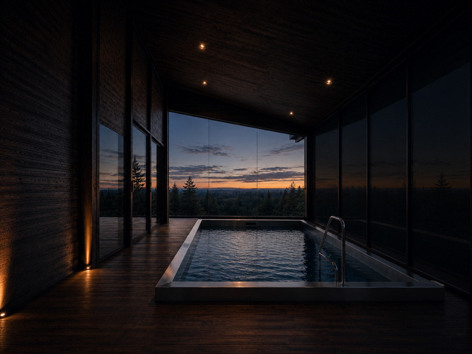 Der Infinity-Pool, dampfend gegen den Schnee.